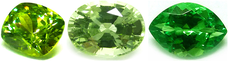 différence dispersion entre andradite verte et grossulaire vert